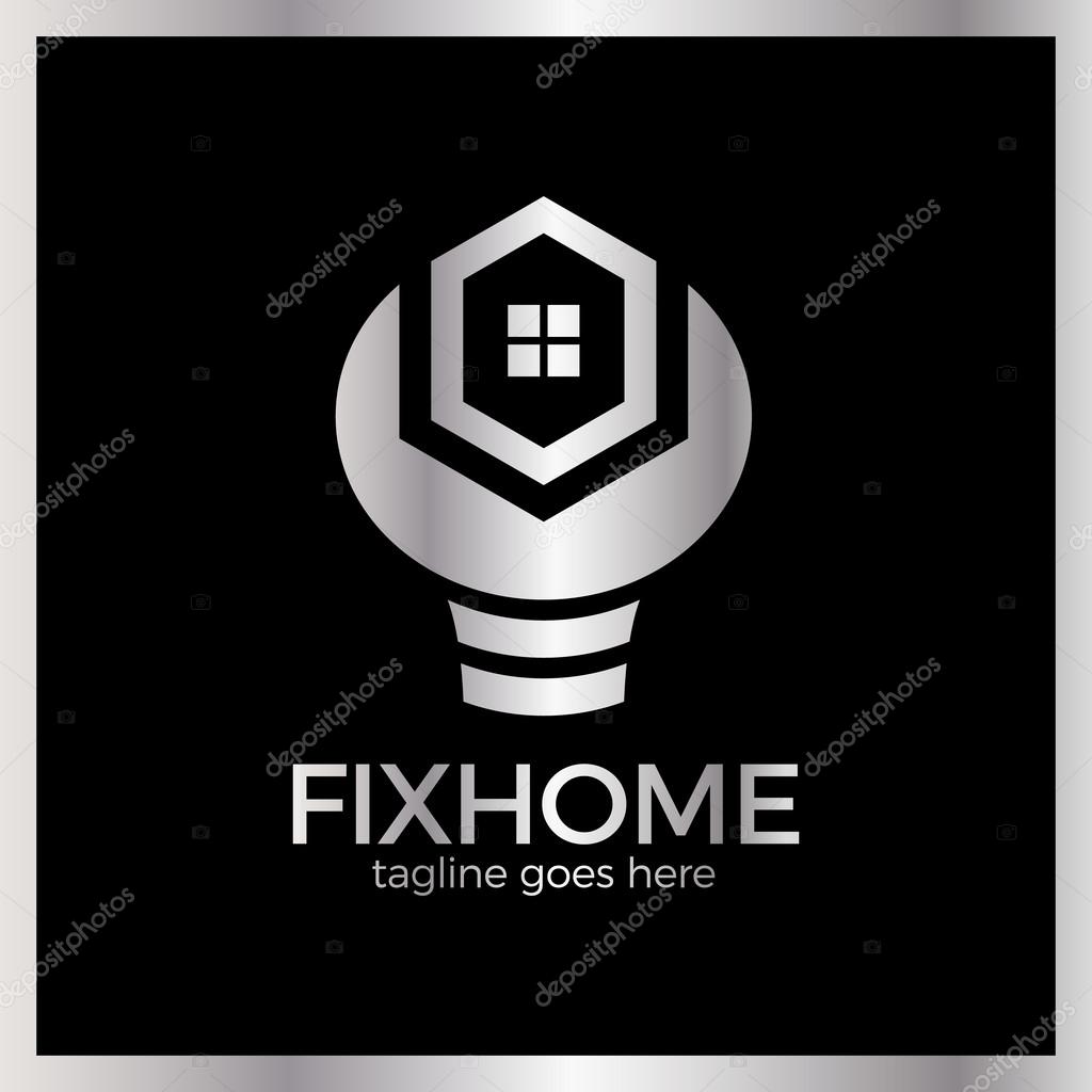 House Repair Logo. Home Fix logotype. Luxury, Royal Silver metal
