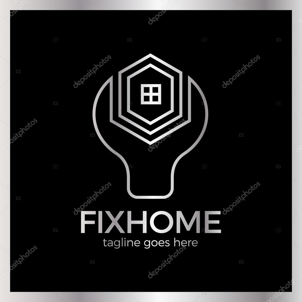 House Repair Logo. Home Fix logotype. Luxury, Royal Silver metal