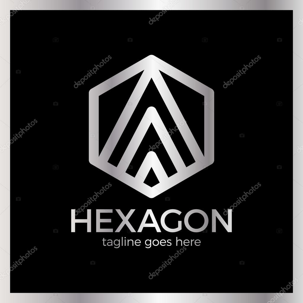Hexa Letter A Logo. Abstract Line Hexagon. Luxury, royal silver metal