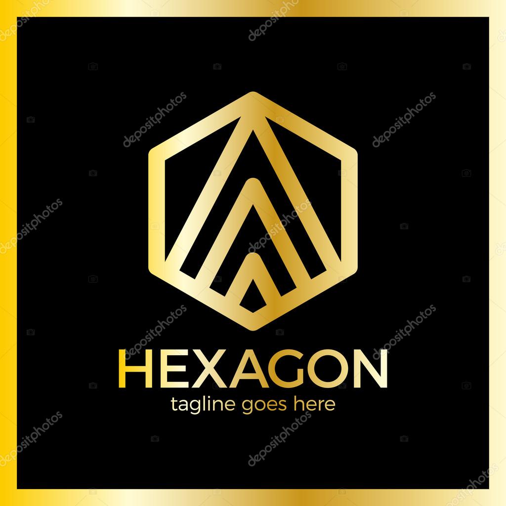 Hexa Letter A Logo. Abstract Line Hexagon. Luxury, royal gold metal