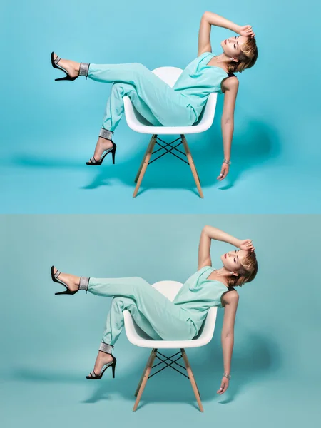 Woman on a chair in pin-up style. — Stock Photo, Image