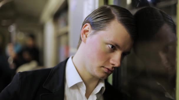 Young Guy Leaned His Head Window Sad Sad Man — Stock Video