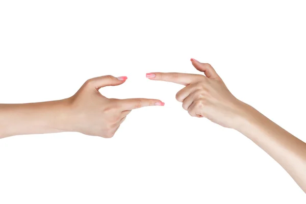 Two female hands indicate. — Stock Photo, Image