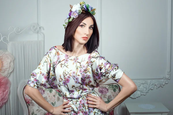 Portrait, hairstyle with flowers. — Stock Photo, Image