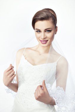 The girl bride with a fashionable hairstyle.