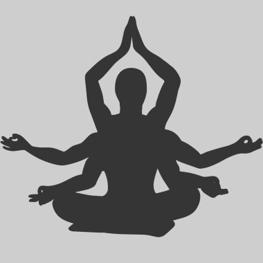 Hindistan yogi siluet içinde doğrusal desenli dokulu. Adam Lotus poz derin derin düşünür. Vektör çizim. Spa rıza, yoga stüdyosu. Trendy gömlek için yazdırma. Yaratıcı tipografi poster veya kart.
