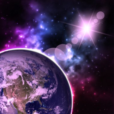 Yüksek çözünürlük Planet Earth görünümü. Dünya Dünya uzaydan bir yıldız alanda arazi ve bulutlarda gösteriliyor. Bu görüntü unsurları Nasa tarafından döşenmiştir