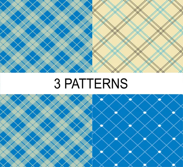 3 patrones de vectores rayados, textura blanca y azul — Vector de stock