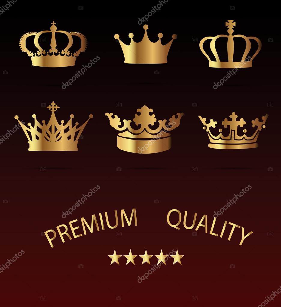 Crown premium Icons Set - Isolated On Black Background - Vector Illustration, Graphic Design, Editable For Your Design
