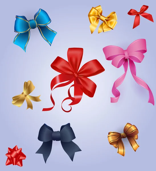 Best set of colorful gift bows with ribbons. Vector illustration. — Stock Vector