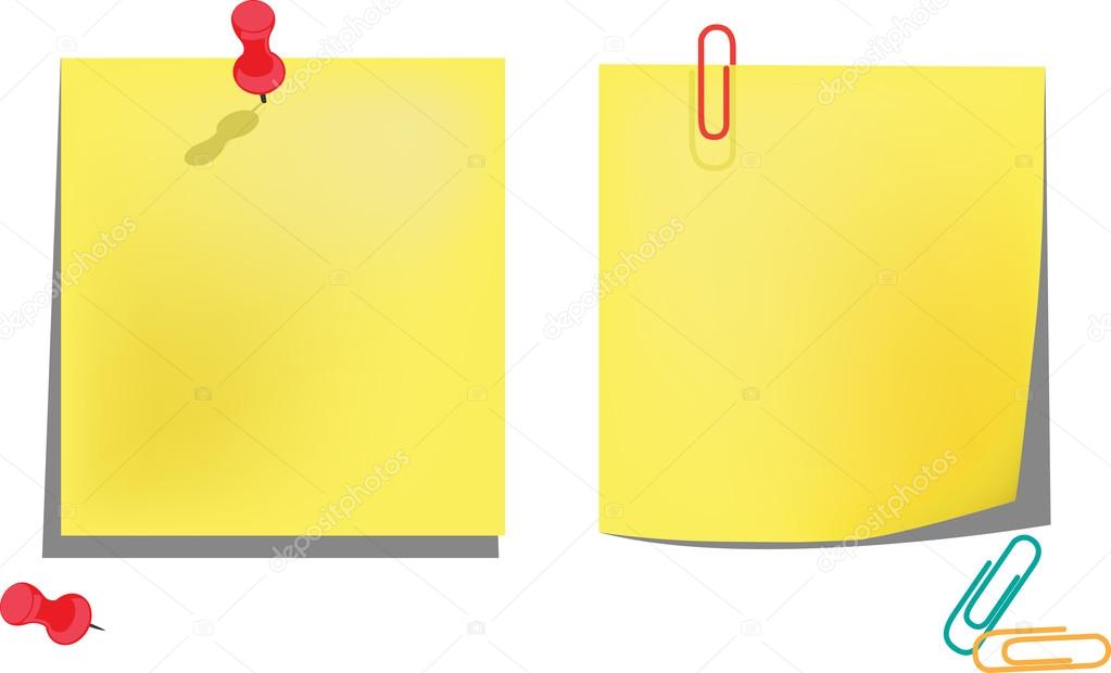 Yellow notice papers isolated on white.
