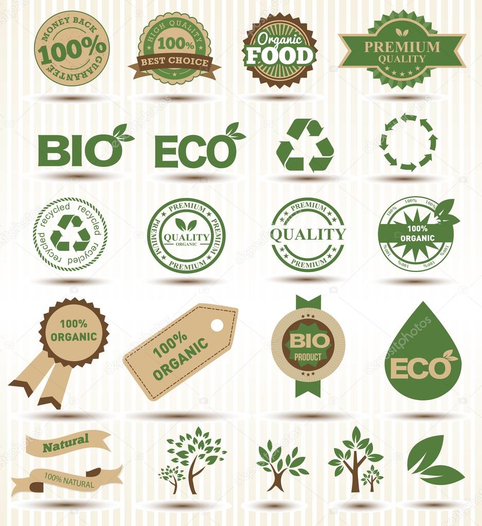 Set  labels and emblems of ecology and environment