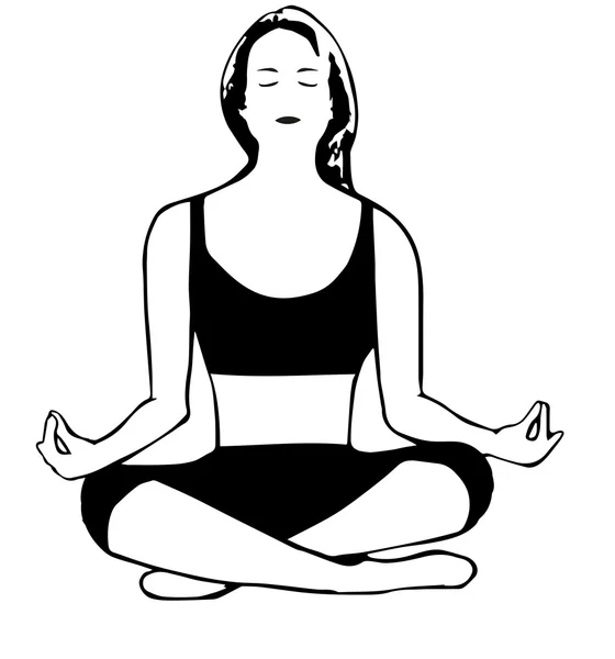 Menina meditando no estilo dos desenhos animados — Vetor de Stock