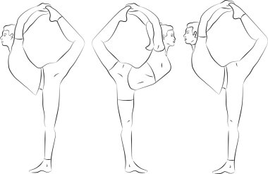 Vektör yoga çizim. Yoga ayarlayın. Yoga egzersizleri. Kadınlar yoga. Yoga sınıfı, yoga Merkezi, yoga stüdyosu. Yoga poster. Yoga asana ile kroki. Kız yoga egzersizleri yapıyor. Sağlıklı yaşam tarzı.