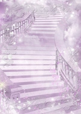 Purple gentle colourful illustration of a ladder - astral and flower theme background