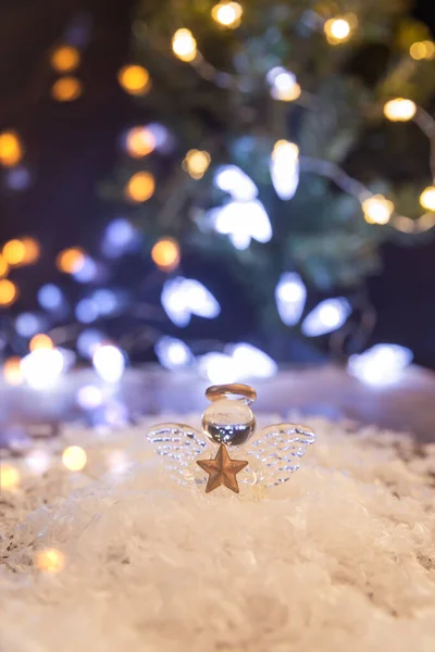 Skleněný Vánoční Anděl Sněhu Vánočního Stromku — Stock fotografie