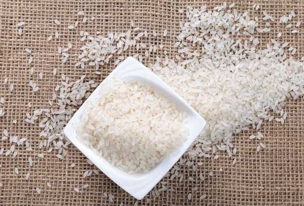 White Rice Bowl Wicker Bag Stock Image