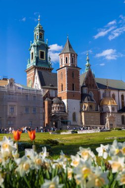 19 Nisan 2025 Krakow, Polonya. Aziz Stanislaus ve Wenceslaus Kraliyet Katedrali Bazilikası