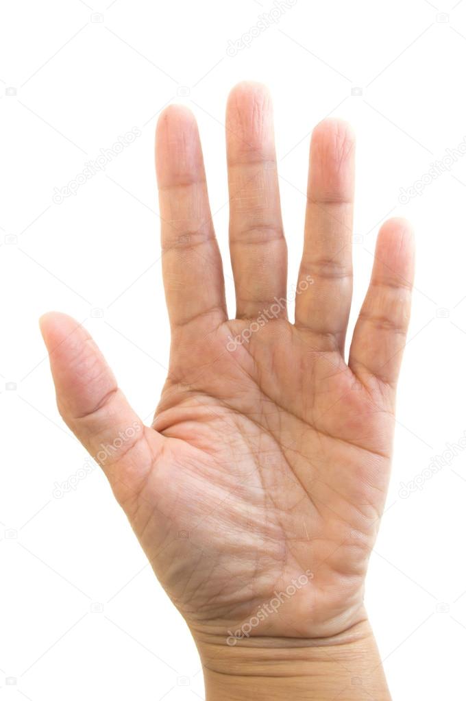 hand symbol that means five on white background 