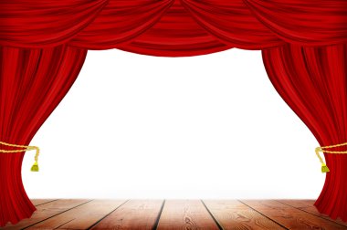 Beyaz duvar arka plan üzerinde kırmızı perdeler