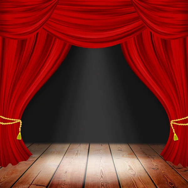 赤いカーテンとスポット ライト劇場の舞台。演劇界 — ストック写真