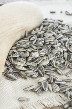 ahşap masa üzerinde ayçiçeği tohumu