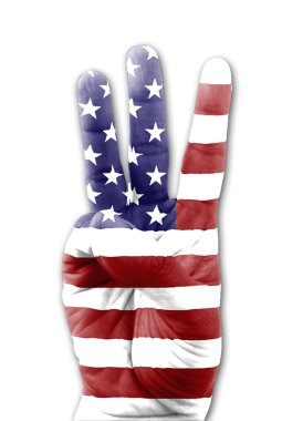 el ile beyaz bir arka plan üzerinde Amerikan bayrağı.