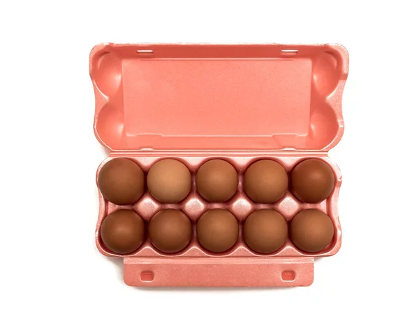 Embalaje Abierto Para Huevos Color Rosa Aislar Primer Plano Vista — Foto de Stock