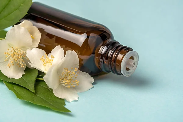 Aceite facial, suero o aceite de flor. Flores blancas. Cosmética natural. — Foto de Stock