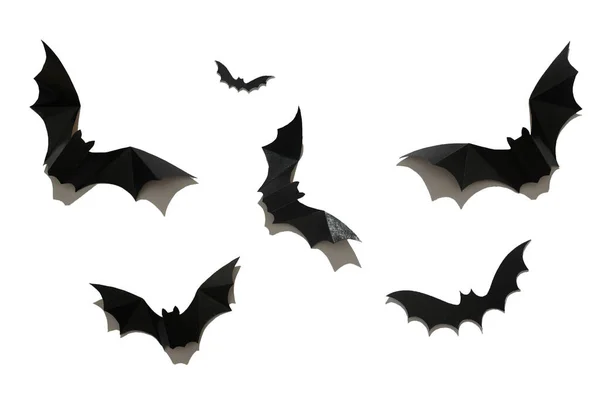 Murciélago Papel Negro Sobre Fondo Blanco Concepto Halloween Con Una —  Fotos de Stock