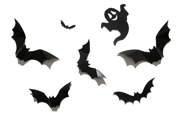 Morcego Papel Preto Sobre Fundo Branco Conceito Halloween Com Uma — Fotografia de Stock