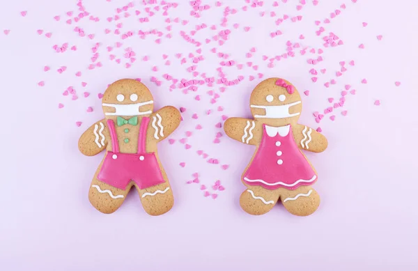 Gingerbread Men Boy Girl Ginger Cookie Face Mask Iced Sugar — Stock Photo, Image