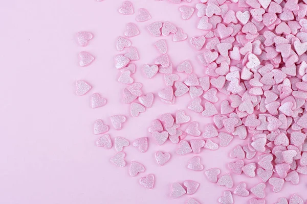 Montón Pequeños Corazones Dispersos Corazones Para Día San Valentín Antecedentes —  Fotos de Stock