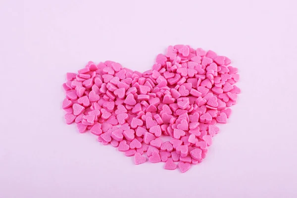 Hundratals Små Rosa Hjärtformade Hjärtan Ligger Form Ett Stort Hjärta — Stockfoto