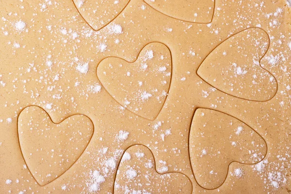 Cocinar Galletas Caseras Forma Corazones Masa Jengibre Vista Superior Fondo —  Fotos de Stock