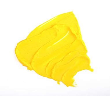 Beyaz arka planda izole edilmiş sarı boya lekesi. 2021 için sarı