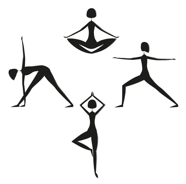 Set of yoga women silhouettes — Stock Vector