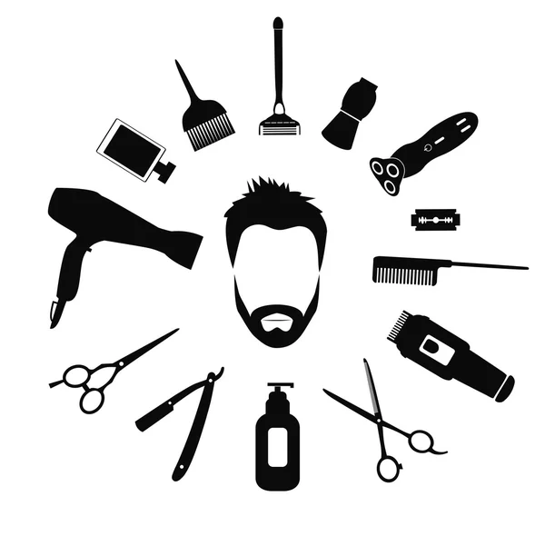 Silueta de hombre con herramientas de peluquería — Vector de stock