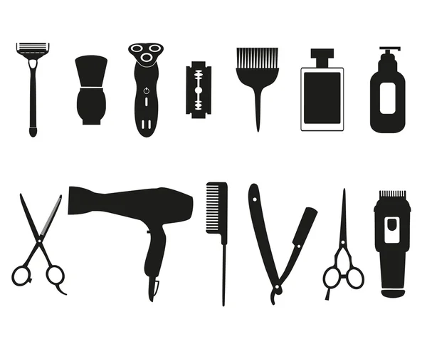 Herramientas de peluquería e iconos de corte de pelo conjunto . — Vector de stock