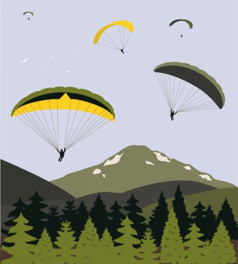 Parachutes over the mountains clipart