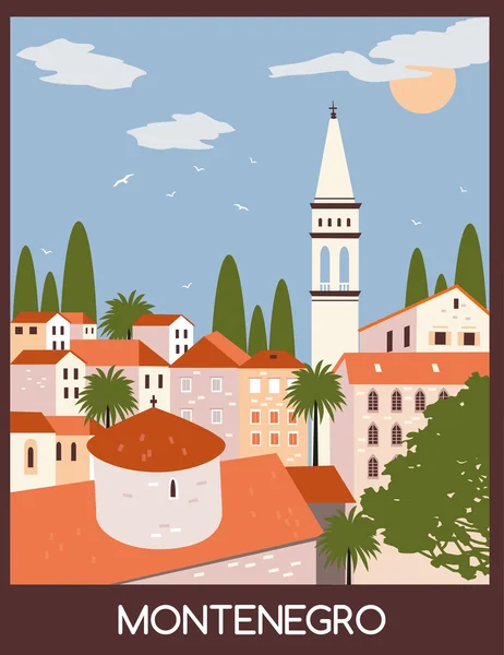 Budva ciudad en Montenegro — Vector de stock