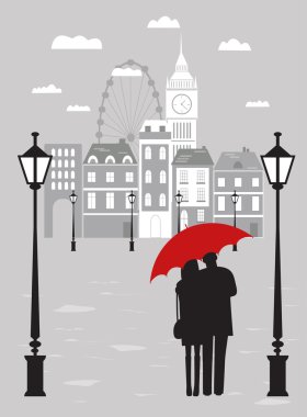 Man and woman with umbrella clipart