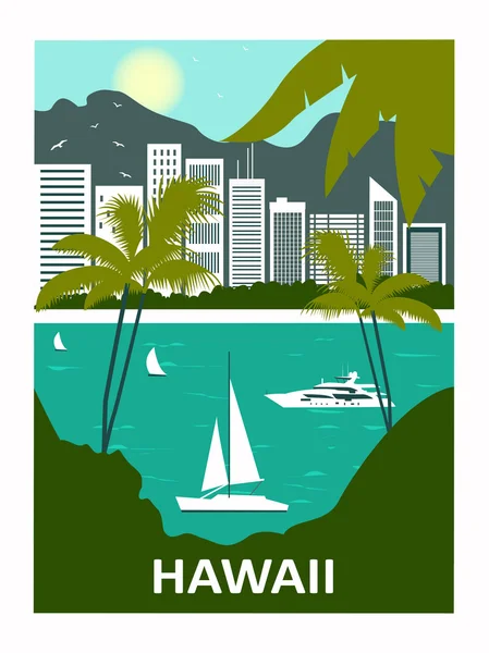 Honolulu a gyönyörű város — Stock Vector