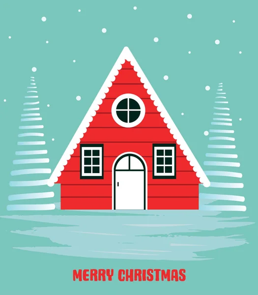 Décoration Noël Avec Maison Sapins Illustration Vectorielle — Image vectorielle
