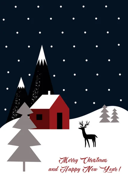 鹿や森とクリスマスの装飾 ベクターイラスト — ストックベクタ