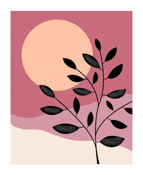 Paisaje Con Elemento Floral Montañas Ilustración Vectorial — Vector de stock