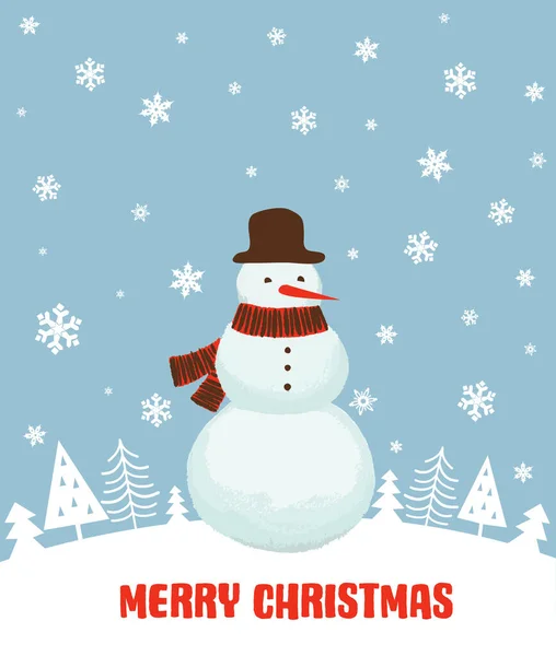 Joyeux Noël Carte Voeux Avec Bonhomme Neige — Image vectorielle