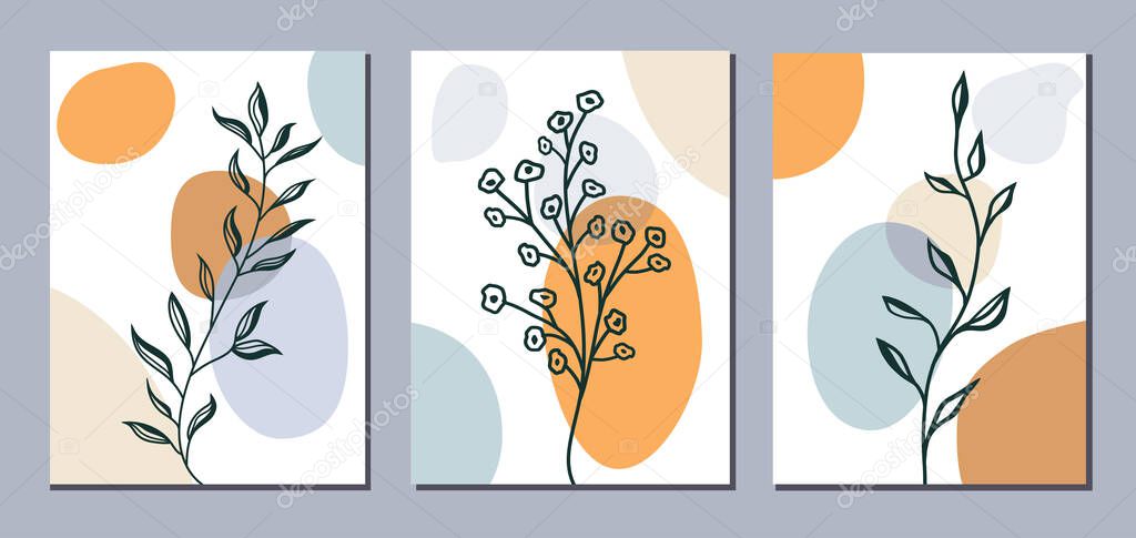 Collection of botanical elements on abstract backgrounds. Vector illustration