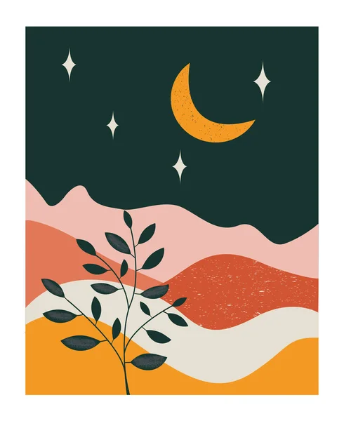 Vector Paisaje Abstracto Con Elemento Floral Montañas — Vector de stock