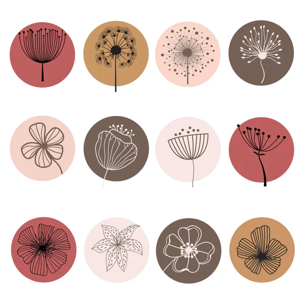 Ensemble Imprimés Fleurs Dans Les Cercles — Image vectorielle